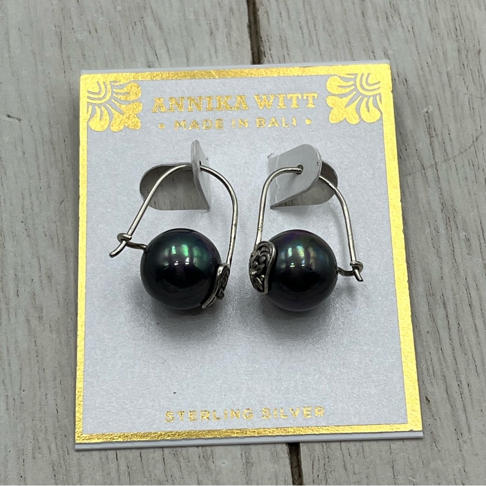 Annika Witt Silver Earrings with Dark Pearls